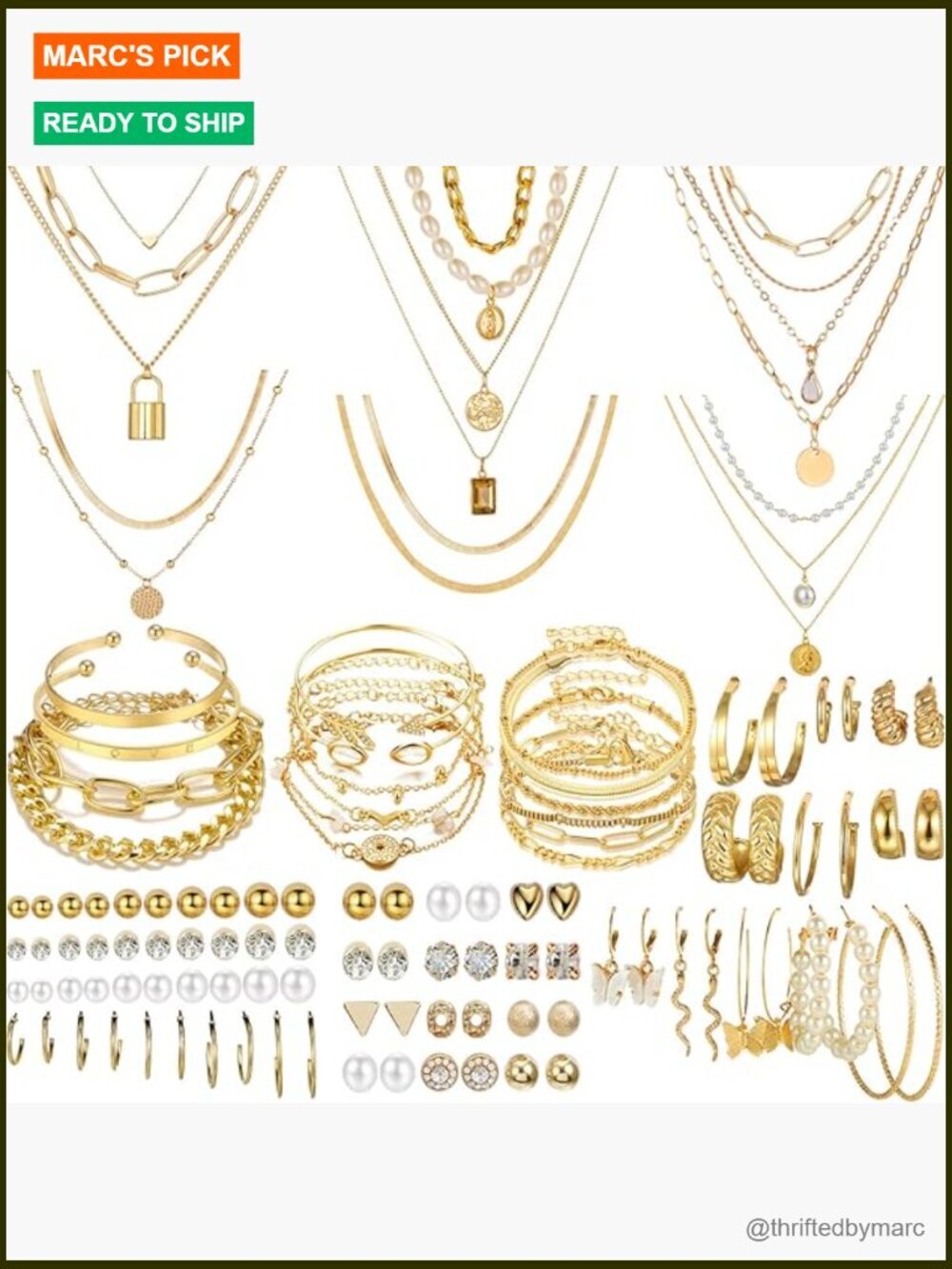 69 Pc Gold Jewelry Set for Women - Necklace, Bracelet, Earrings Set Fashion